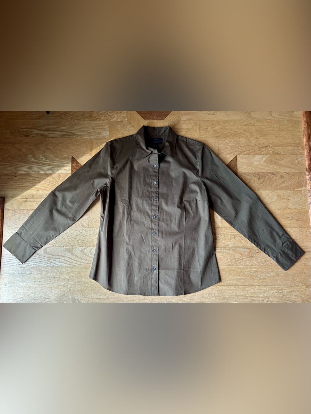 J.Crew Olive Brown Stretch Perfect Button Down Shirt PL
